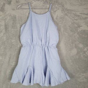 Truly Me Sara S Girls Romper Blue White Pinstripe Spaghetti Strap Ruffles 16 New